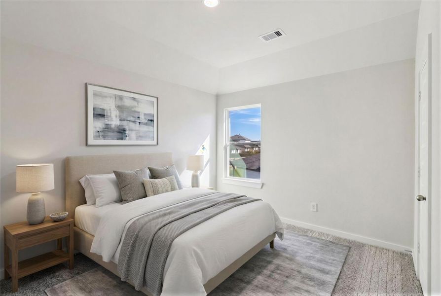Virtually staged representation of the secondary bedroom. Representative Photo. Not Actual Home. Colors and features may vary.