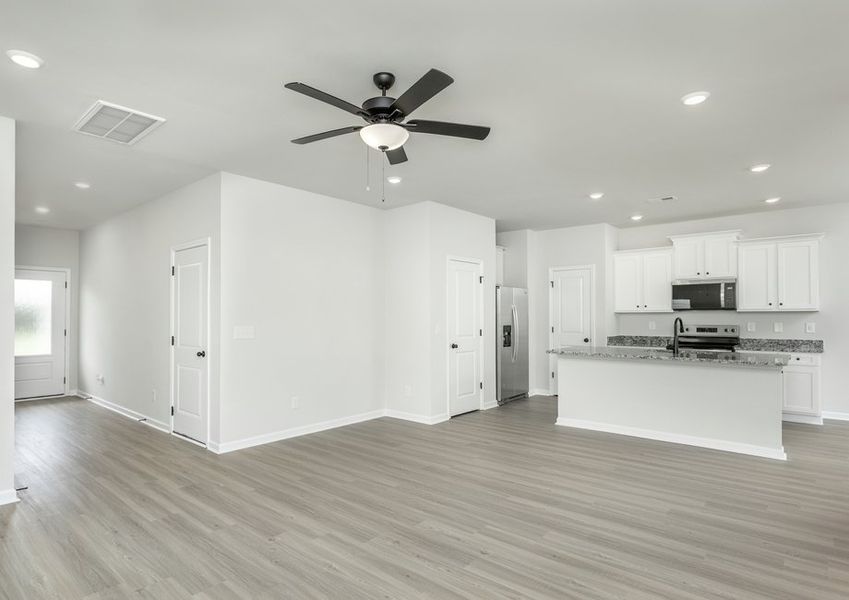 The kitchen is open to the living area