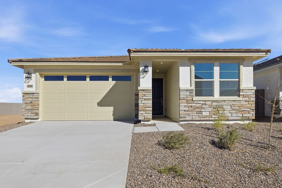 Front exterior of a new home in Willows at Bella Vista Farms, San Tan Valley, AZ, highlighting curb appeal (Image 1). Front exterior of a new home in Willows at Bella Vista Farms, San Tan Valley, AZ, highlighting curb appeal (Image 1).