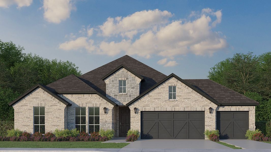 Plan 1685 Elevation B with Stone & 3rd Car Garage Plan 1685 Elevation B with Stone & 3rd Car Garage