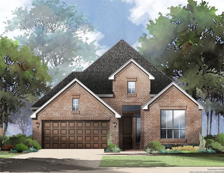 Front exterior of a new home in Ventana - 60', Bulverde, TX, highlighting curb appeal (Image 21).