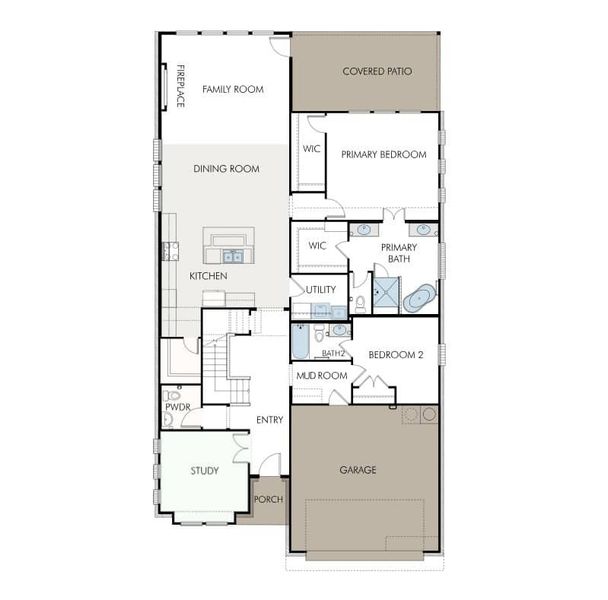 2D floor plan layout of this home in The Grove at Blackhawk, Pflugerville, TX (Image 3).