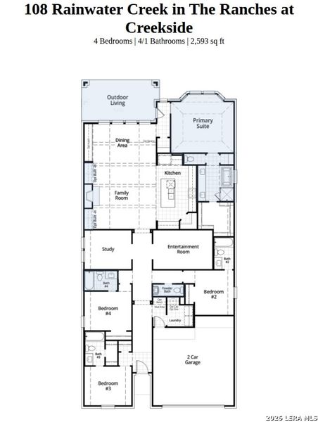 2D floor plan layout of this home in The Ranches at Creekside, Boerne, TX (Image 4).
