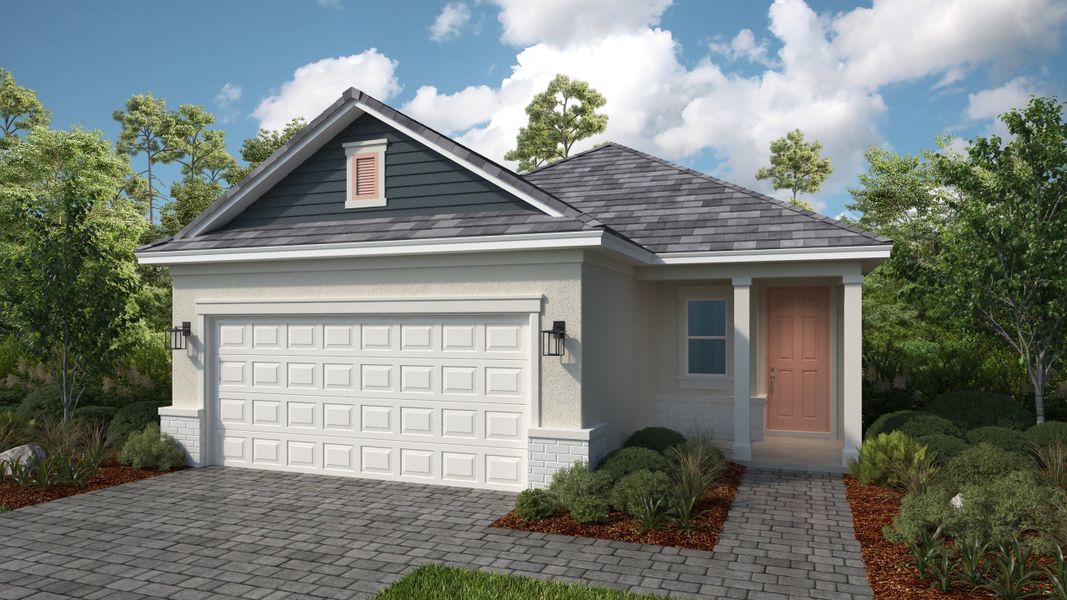 Representative exterior photo of a completed home built from the Vento by Taylor Morrison in Esplanade at Solaeris, Port St. Lucie, FL (Image 4). Representative exterior photo of a completed home built from the Vento by Taylor Morrison in Esplanade at Solaeris, Port St. Lucie, FL (Image 4).