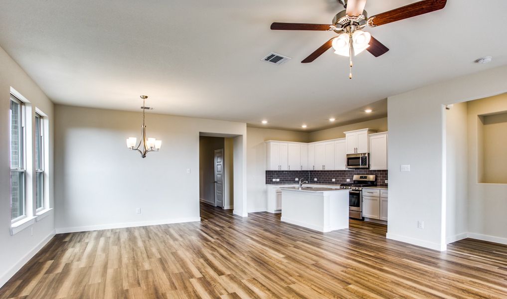 Open kitchen and dining area