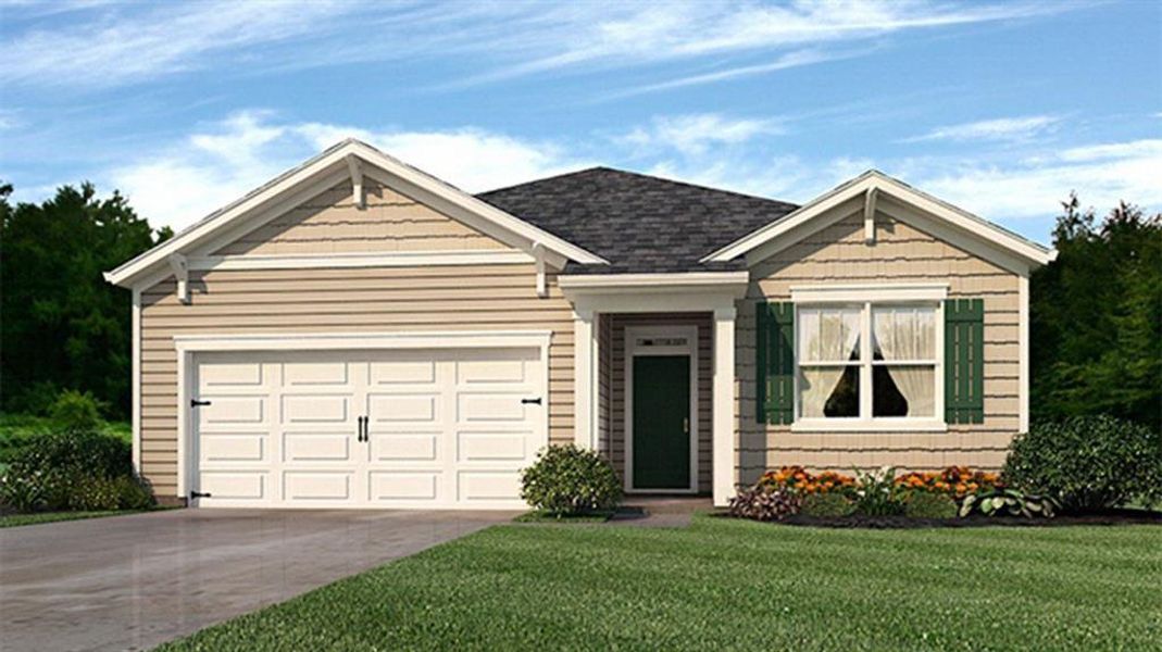Front exterior of a new home in Fox Crossing, Griffin, GA, highlighting curb appeal (Image 1). Front exterior of a new home in Fox Crossing, Griffin, GA, highlighting curb appeal (Image 1).
