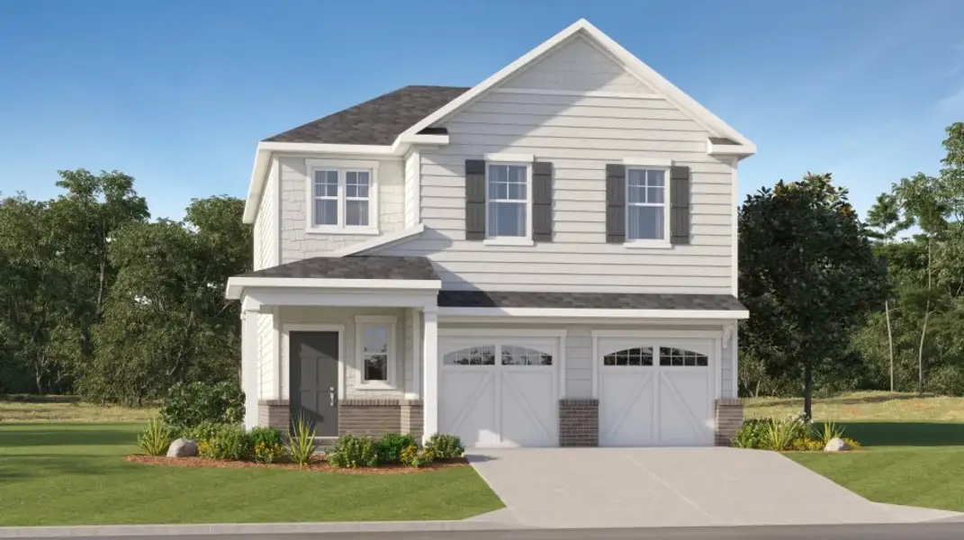 Front exterior of a new home in Millers Pointe, Conyers, GA, highlighting curb appeal (Image 1). Front exterior of a new home in Millers Pointe, Conyers, GA, highlighting curb appeal (Image 1).