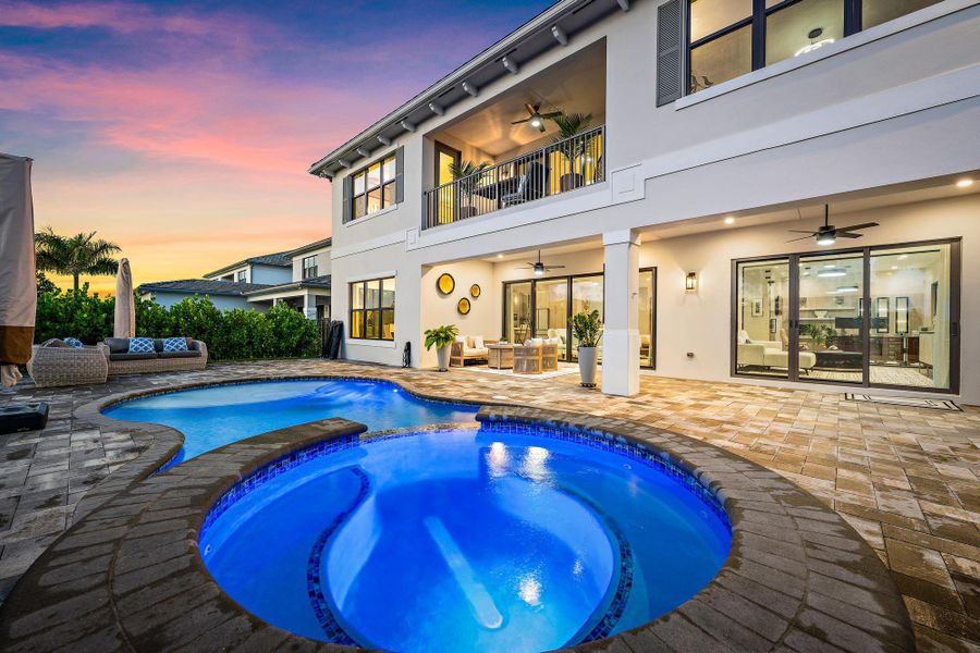 Custom spa, pool, and outdoor space.