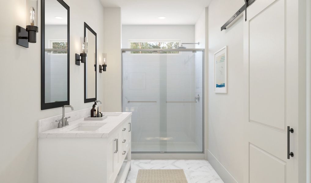 Double sink vanity with quartz countertop