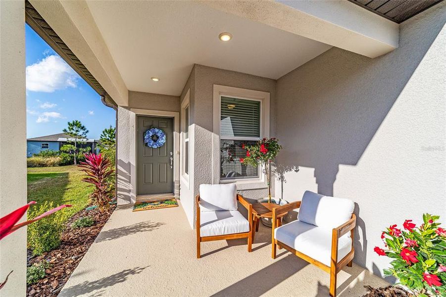 Exterior details and patio area of a home in Del Webb Stone Creek, Ocala (Image 4).