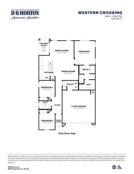 2D floor plan layout for the Swan by D.R. Horton in Western Crossing, Florence, AZ (Image 5).