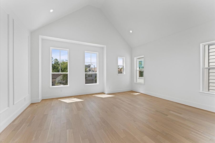 Primary bedroom with cathedral ceilings. *Previous Brownstone Living project, selections and floor plans may vary.*