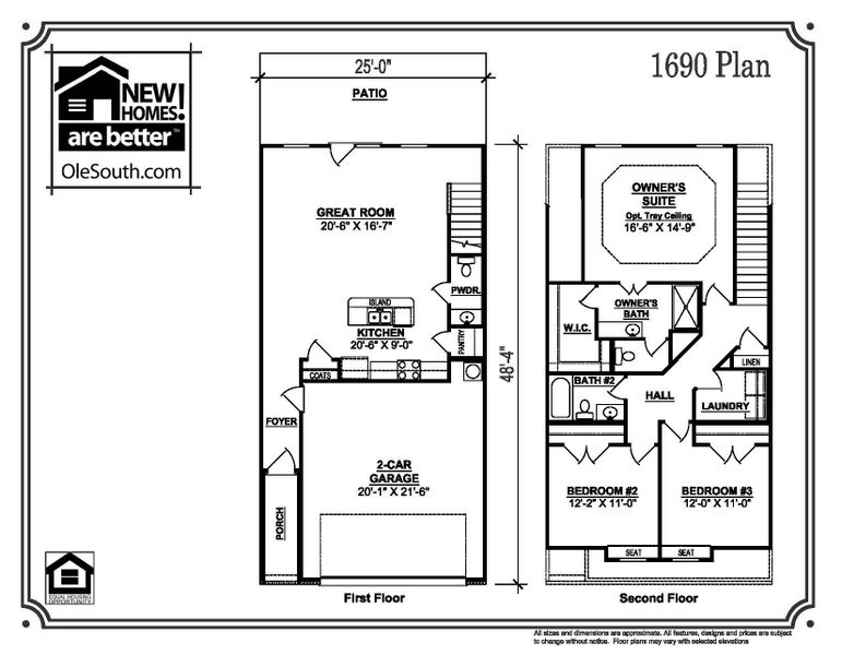 2D floor plan layout for the 1690 Park Place by Ole South in Park Place, Shelbyville, TN (Image 2).