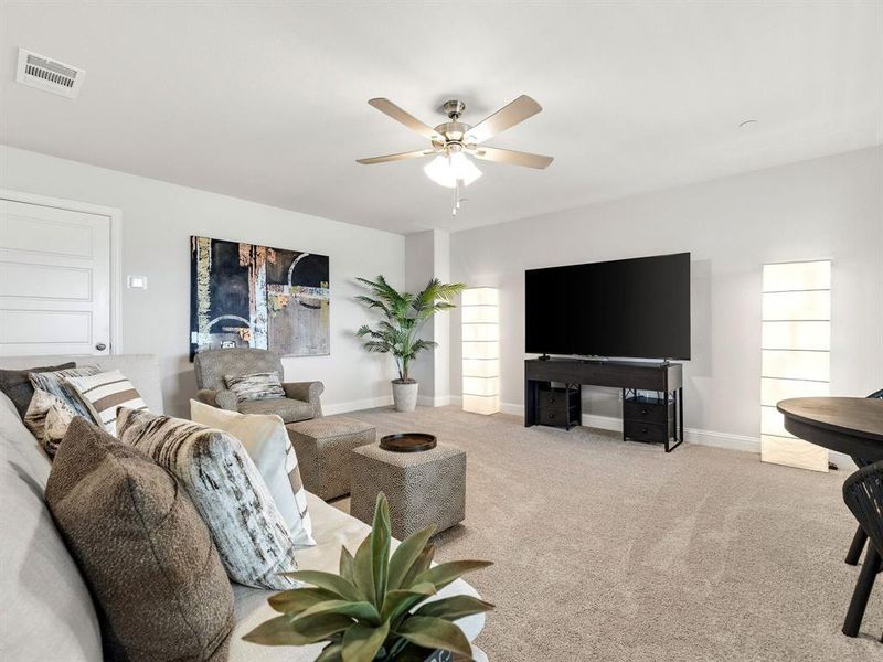 Full-sized walk-out door grants easy access to the attic, housing the tankless water heater, Broan Fresh Air system, and easy-change 4-inch filters.