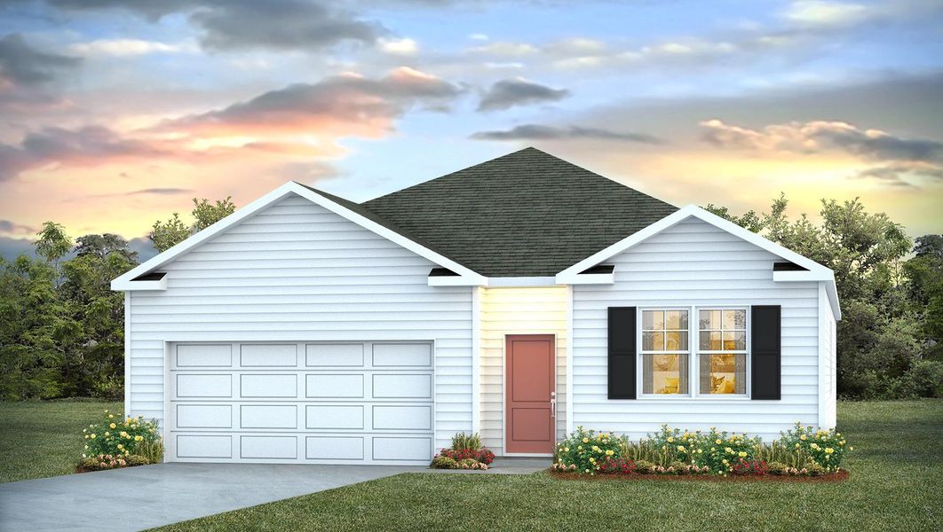 Front exterior of a new home in Livingston Woods, Irmo, SC, highlighting curb appeal (Image 1). Front exterior of a new home in Livingston Woods, Irmo, SC, highlighting curb appeal (Image 1).