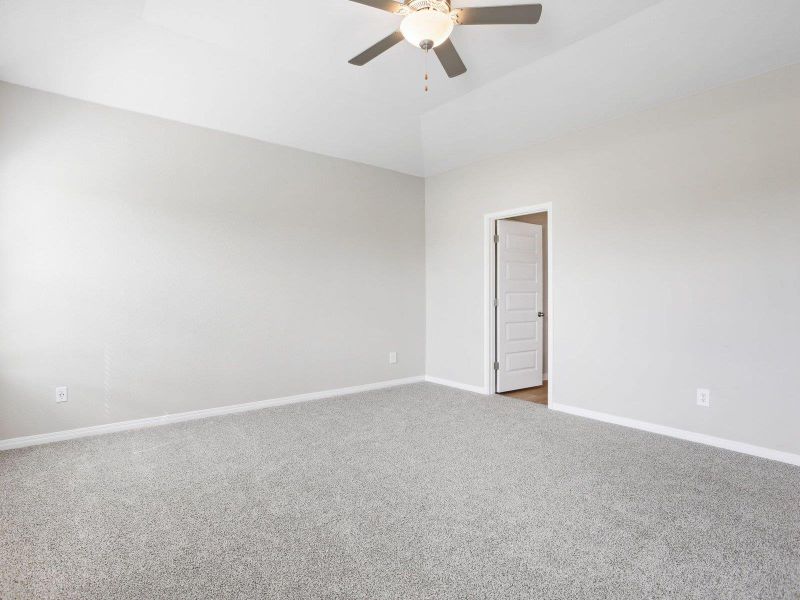 Spare room with carpet floors, ceiling fan, and baseboards Spare room with carpet floors, ceiling fan, and baseboards