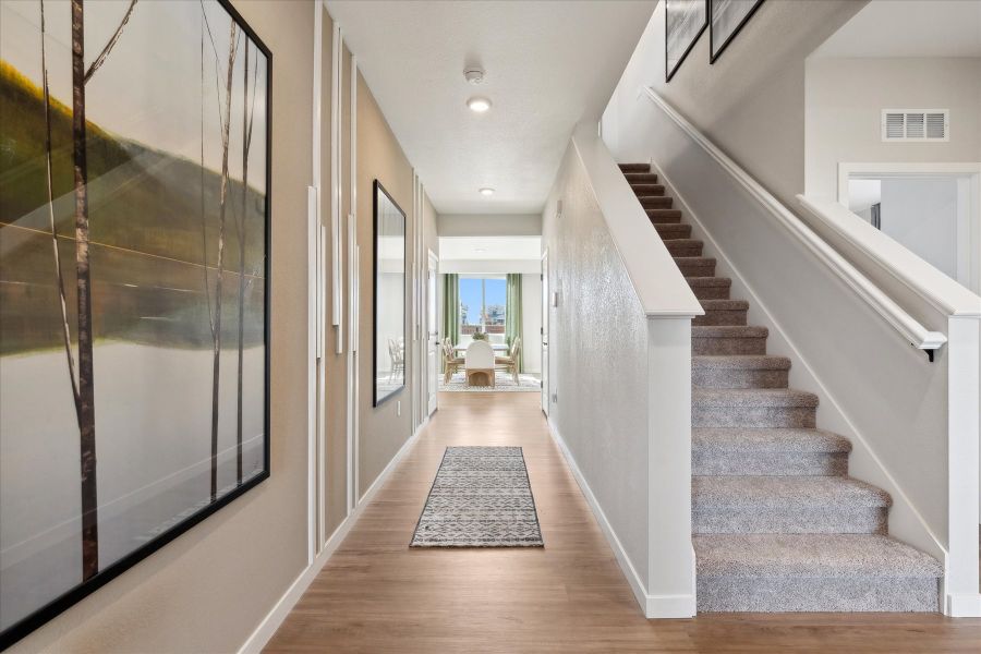 A long hallway with white walls. A long hallway with white walls.