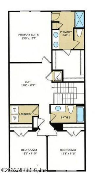 2D floor plan layout of this home in Cherry Elm at SilverLeaf, St. Augustine, FL (Image 6).