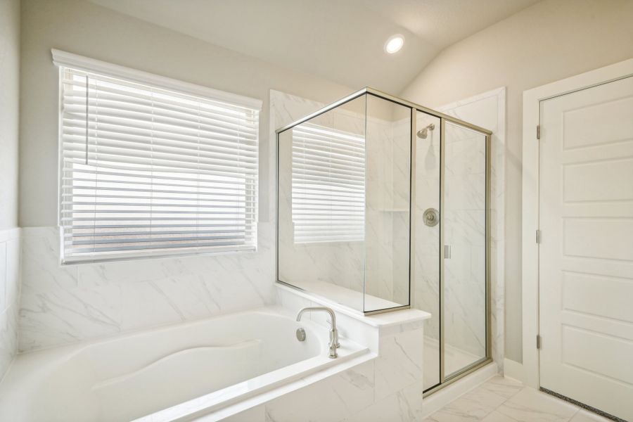 Primary bathroom in the Preston floorplan at a Meritage Homes community.