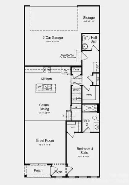 First Floor Plan - Additional Highlights Include: slide-in gas range, upgraded cabinet hardware and roll out trash can cabinet in the kitchen First Floor Plan - Additional Highlights Include: slide-in gas range, upgraded cabinet hardware and roll out trash can cabinet in the kitchen