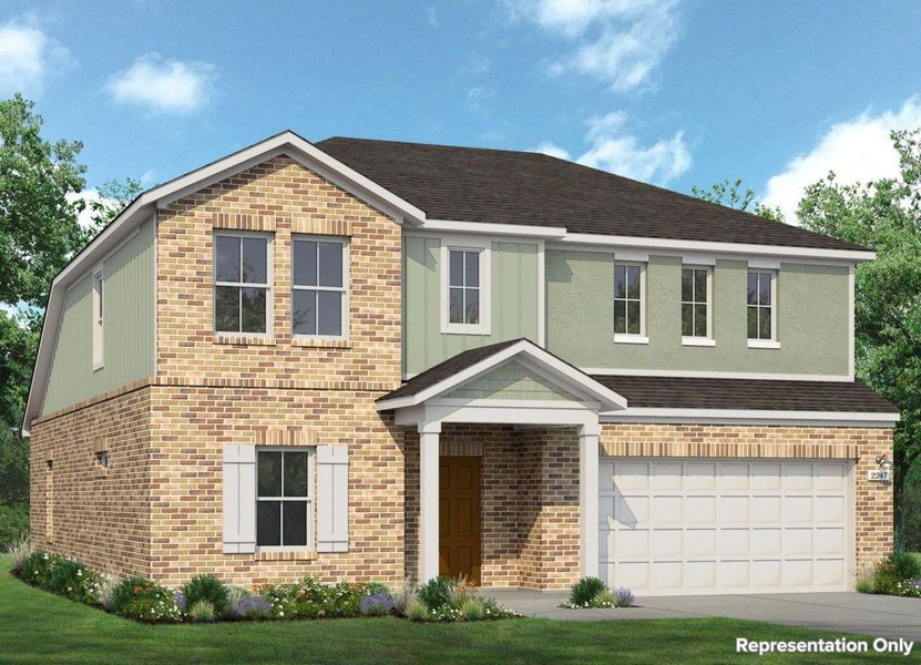 Front exterior of a new home in Mustang Meadows, Waller, TX, highlighting curb appeal (Image 1). Front exterior of a new home in Mustang Meadows, Waller, TX, highlighting curb appeal (Image 1).