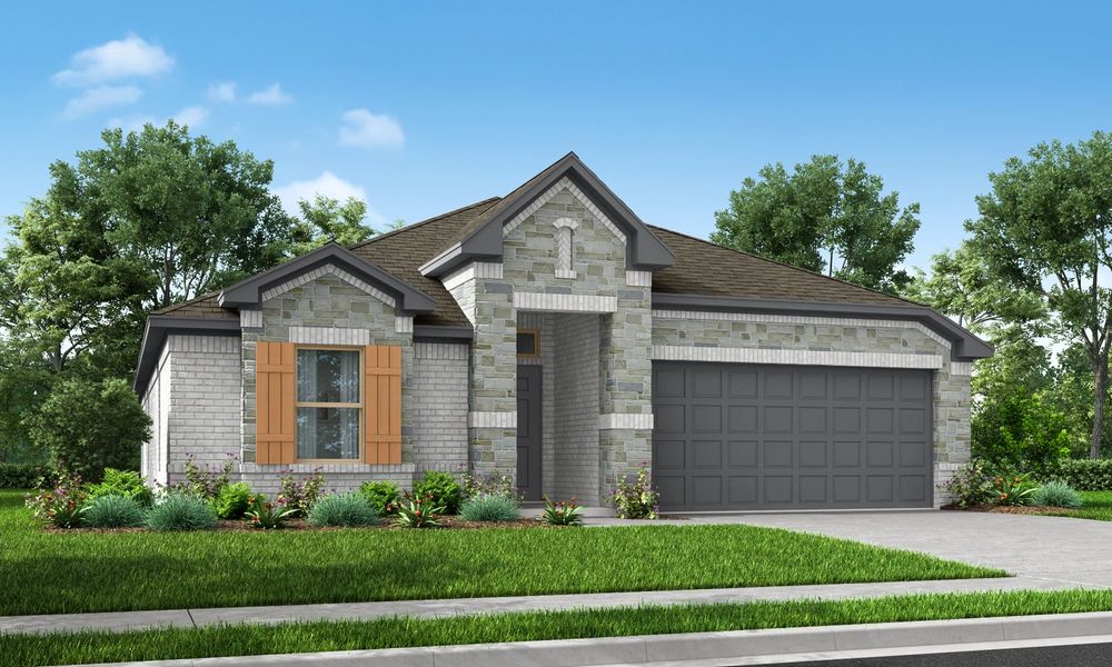 Representative exterior photo of a completed home built from the Austin by Impression Homes in De Berry Reserve, Royse City, TX (Image 15). Representative exterior photo of a completed home built from the Austin by Impression Homes in De Berry Reserve, Royse City, TX (Image 15).