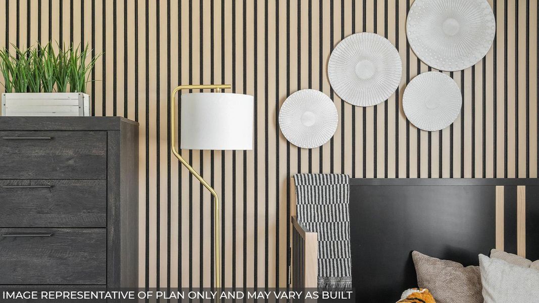Accent wall featuring vertical paneling in contrasting light and dark tones