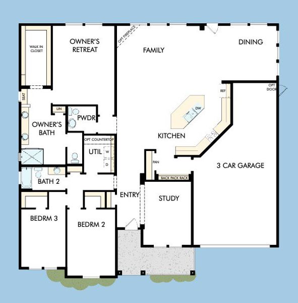 2D floor plan layout for the The Anglewood by David Weekley Homes in Old Mill Preserve, Dallas, GA (Image 3).