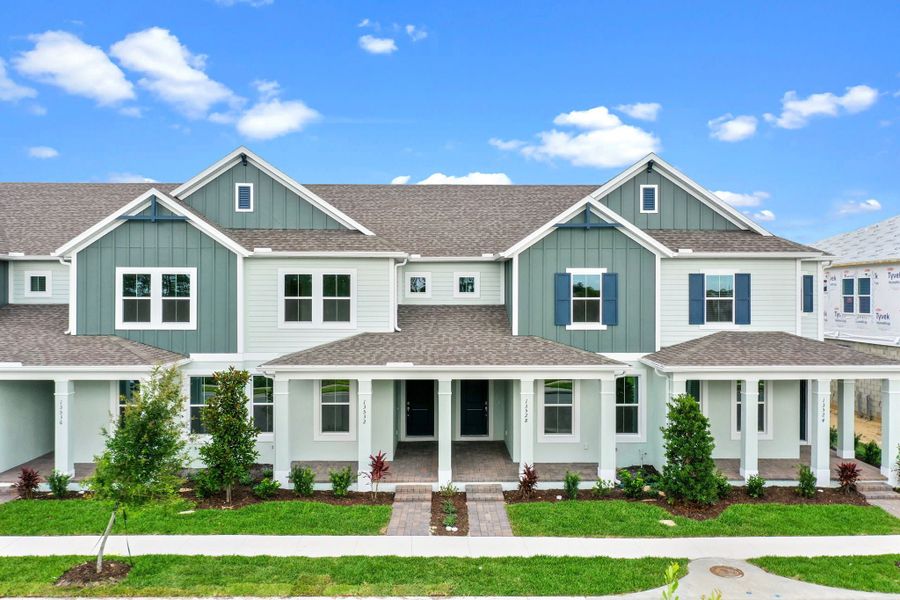 Representative exterior photo of a completed home built from the Newton by Rockwell Homes in Harvest at Ovation - Townhomes, Winter Garden, FL (Image 2). Representative exterior photo of a completed home built from the Newton by Rockwell Homes in Harvest at Ovation - Townhomes, Winter Garden, FL (Image 2).