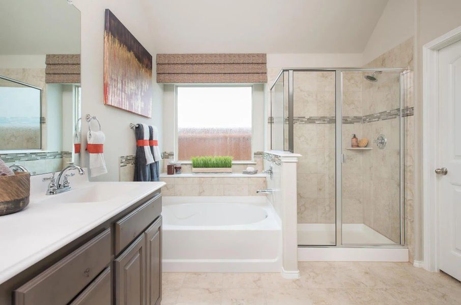 Primary Bathroom | Concept 1849 at Hunters Ridge in Crowley, TX by Landsea Homes