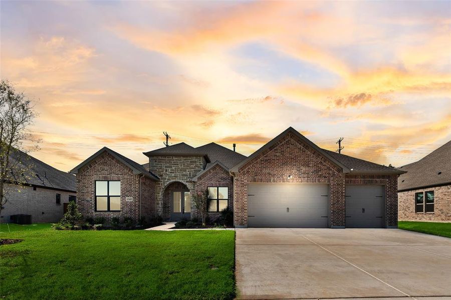 Front exterior of a new home in Lincoln Pointe, Van Alstyne, TX, highlighting curb appeal (Image 21). Front exterior of a new home in Lincoln Pointe, Van Alstyne, TX, highlighting curb appeal (Image 21).