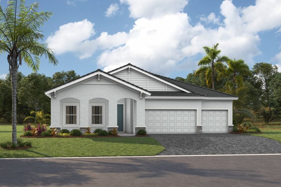 Representative exterior photo of a completed home built from the Islamorada I by Homes by WestBay in Longleaf at Grand Park, Sarasota, FL (Image 4).
