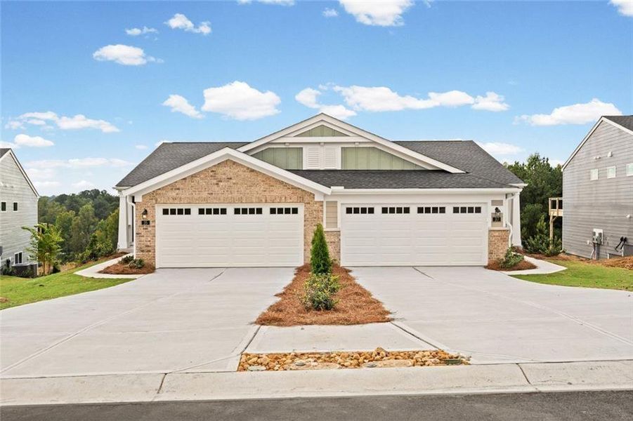 Front exterior of a new home in Villas at Gold Creek, Dawsonville, GA, highlighting curb appeal (Image 20).