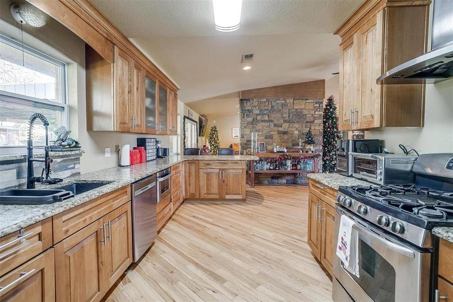 Kitchen with stainless appliances.