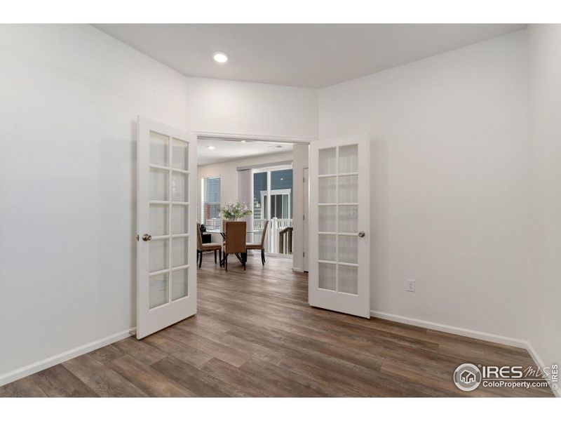 Double French Doors Lead to Private Office Space or Flex Room