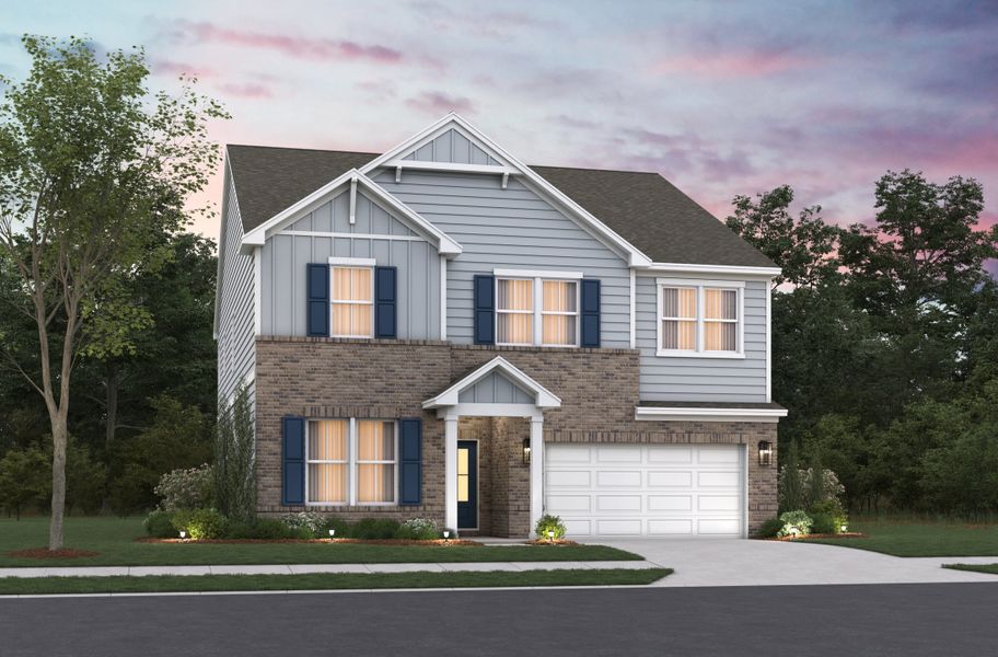 Representative exterior photo of a completed home built from the Tucker II by Beazer Homes in The Paddocks at Doc Hughes, Buford, GA (Image 2). Representative exterior photo of a completed home built from the Tucker II by Beazer Homes in The Paddocks at Doc Hughes, Buford, GA (Image 2).