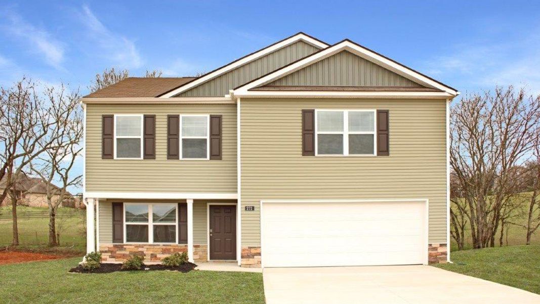 Front exterior of a new home in Crescent Ridge, Niota, TN, highlighting curb appeal (Image 1). Front exterior of a new home in Crescent Ridge, Niota, TN, highlighting curb appeal (Image 1).