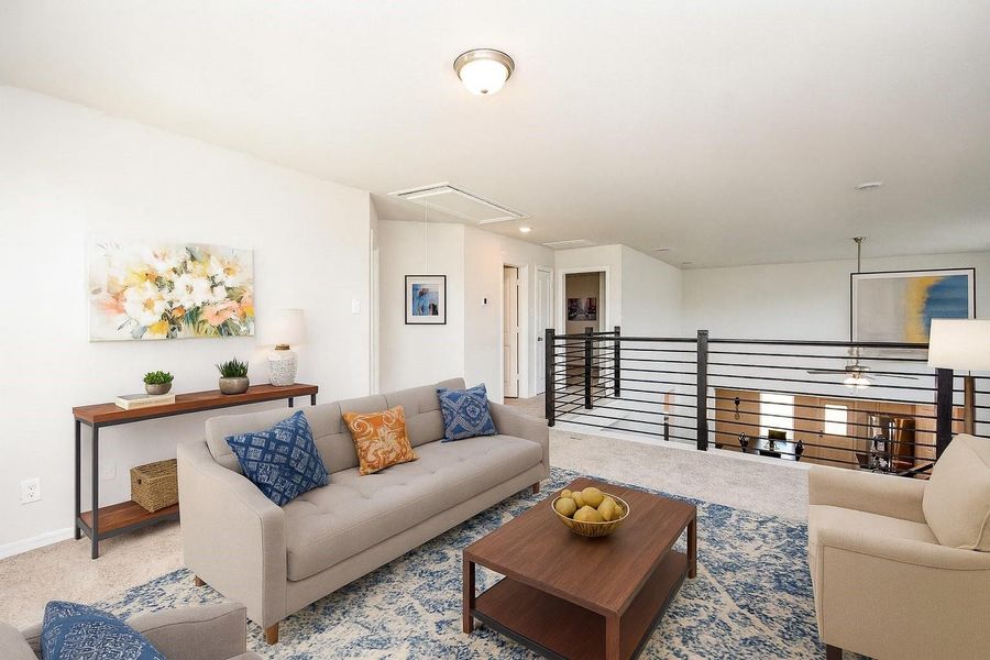 The entire upstairs area showcases like-new carpet throughout. (Virtually staged by A.I.) The entire upstairs area showcases like-new carpet throughout. (Virtually staged by A.I.)