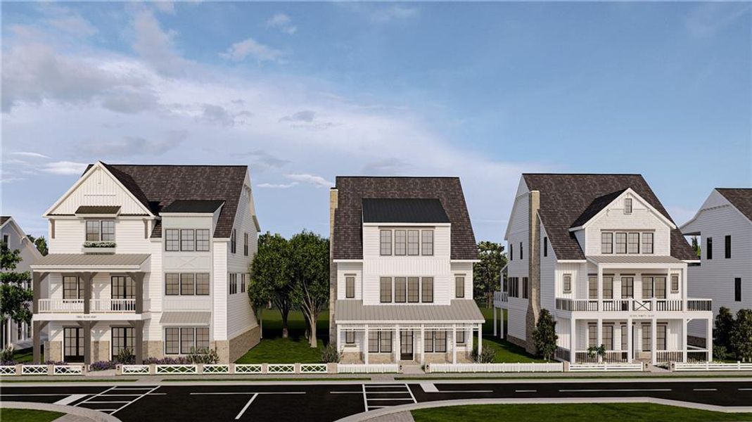 Front exterior of a new home in Echo at Crabapple, Milton, GA, highlighting curb appeal (Image 23). Front exterior of a new home in Echo at Crabapple, Milton, GA, highlighting curb appeal (Image 23).