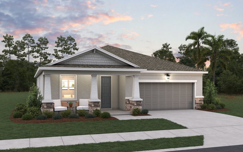 Front exterior of a new home in Creekside Run at Babcock Ranch, Punta Gorda, FL, highlighting curb appeal (Image 1).