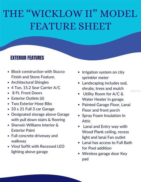 WICKLOW II EXTERIOR FEATURE SHEET