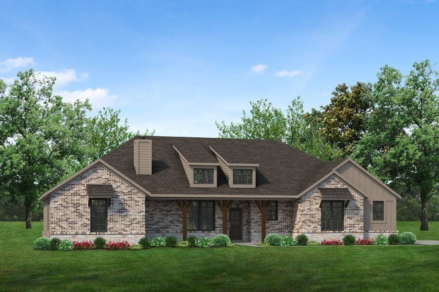 Front exterior of a new home in Terra Escalante, Blue Ridge, TX, highlighting curb appeal (Image 1). Front exterior of a new home in Terra Escalante, Blue Ridge, TX, highlighting curb appeal (Image 1).