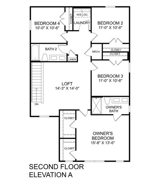 2D floor plan layout for the Woodford by Ryan Homes in Liberty Grove, China Grove, NC (Image 2).
