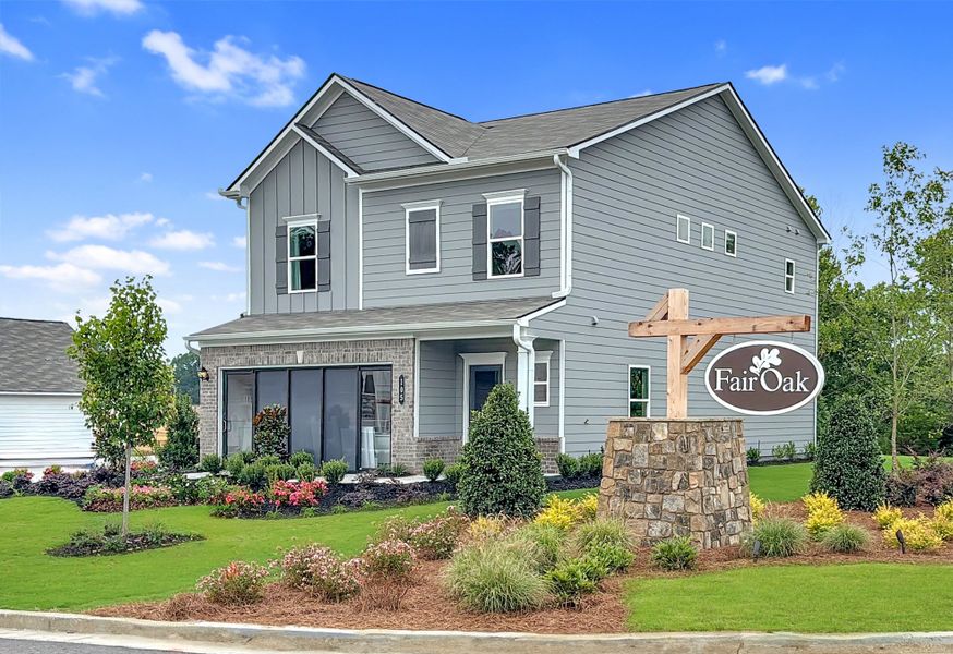 Front exterior of a new home in Fair Oak, Calhoun, GA, highlighting curb appeal (Image 1).