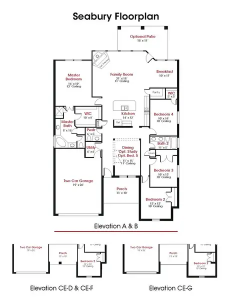 2D floor plan layout for the Seabury by Kendall Homes in River Ranch, Dayton, TX (Image 3).