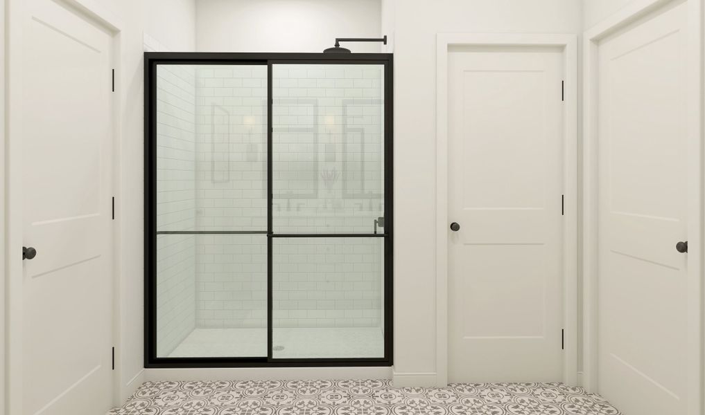Primary bath with glass-shower enclosure