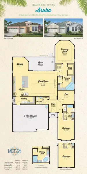 2D floor plan layout for the Aruba by Minto Communities in Latitude Margaritaville Watersound, Panama City Beach, FL (Image 3).