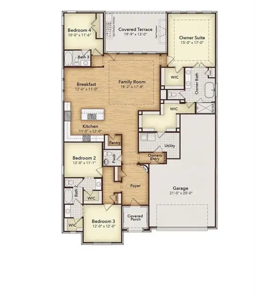 2D floor plan layout of this home in Westside Preserve - 70ft. lots, Midlothian, TX (Image 5).