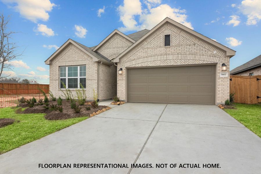 Front exterior of a new home in Ambrose, La Marque, TX, highlighting curb appeal (Image 1). Front exterior of a new home in Ambrose, La Marque, TX, highlighting curb appeal (Image 1).