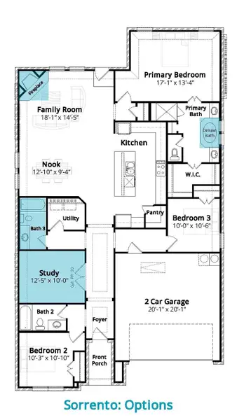 2D floor plan layout for the Sorrento by John Houston Homes in Somerset, Mansfield, TX (Image 4).